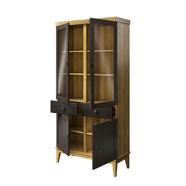 Фото шкаф для посуды из массива сосны в гостиную в стиле кантри коллекция «Бон Вояж» цвет антик 24-колониал, дерево размеры 1007х2035х401 в интернет-магазине СиВер