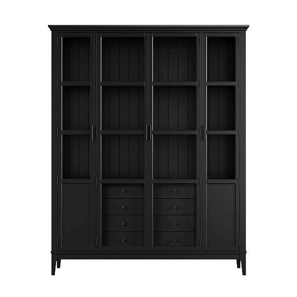 Фото Шкаф для книг «Квадро-С» 422С/04 из массива сосны в гостиную в стиле кантри коллекция «Квадро-С» цвет белый лак, белый лак-антик 24, серый 7042-антик 24, блэк 9, дерево размеры 1643х2047х421 в интернет-магазине СиВер