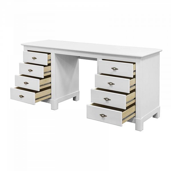 Фото каталог письменный стол из массива сосны с ящиками в стиле кантри коллекция Рауна 08 2-тумбовый цвет белый воск УКВ светлый дерево размеры 165х76х60 в интернет-магазине СиВер