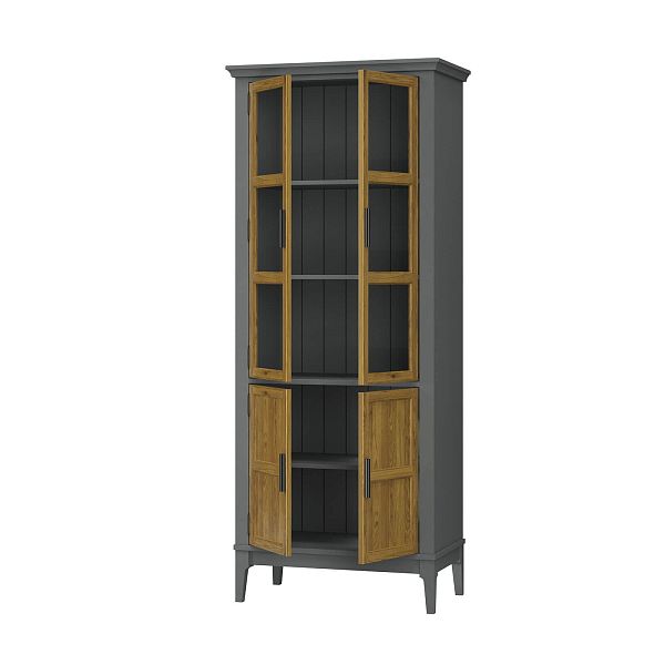 Фото Шкаф для посуды «Квадро-С» 22GT-185 из массива сосны. Цвет белый лак, белый лак-антик 24, серый 7042-антик 24, идеально для стиля сканди, минимал, лофт. С доставкой по России. Материал - массив сосны, размер - 757х1846х420 мм. в интернет-магазине СиВер