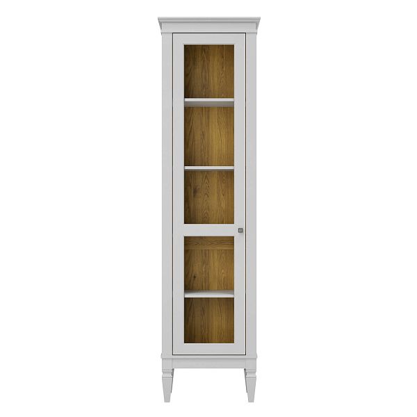 Фото шкаф для посуды из массива сосны в гостиную в стиле лофт или скандинавском стиле коллекция "Ольса-С" цвет белый лак, серый 7042, светлый дерево размеры 54х203х36 в интернет-магазине СиВер