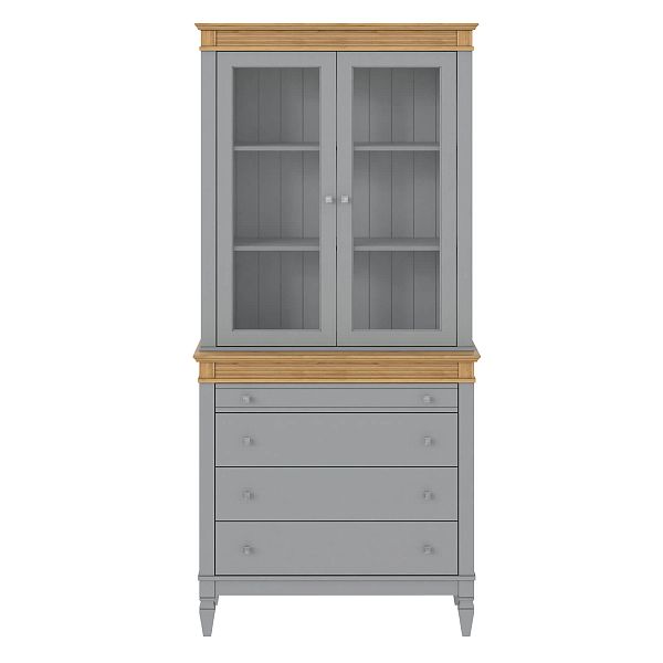 Фото стеллаж из массива сосны в гостиную в стиле кантри коллекция Ольса цвет белый лак, белый лак/антик 24, серый 7042, серый 7042/антик 24, дерево, размеры 102х219х46,5 в интернет-магазине СиВер - успейте купить по скидке