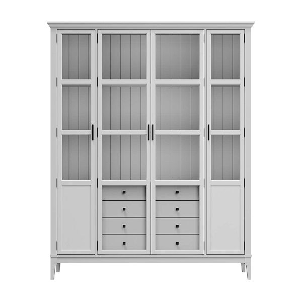 Фото Шкаф для книг «Квадро-С» 422С/04 из массива сосны в гостиную в стиле кантри коллекция «Квадро-С» цвет белый лак, белый лак-антик 24, серый 7042-антик 24, дерево размеры 1643х2047х421 в интернет-магазине СиВер