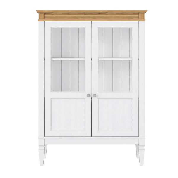 Фото шкаф для посуды из массива сосны в гостиную в стиле кантри коллекция Ольса цвет белый лак, белый лак/антик 24, серый 7042/антик 24, светлый дерево размеры 1021х1437х400 в интернет-магазине СиВер