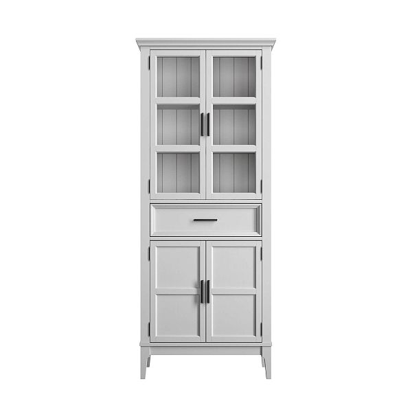 Фото Шкаф для посуды «Квадро-С» 221-185 из массива сосны. Цвет белый лак, белый лак-антик 24, серый 7042-антик 24, идеально для стиля сканди, минимал, лофт. С доставкой по России. Материал - массив сосны, размер - 757х1846х420 мм. в интернет-магазине СиВер