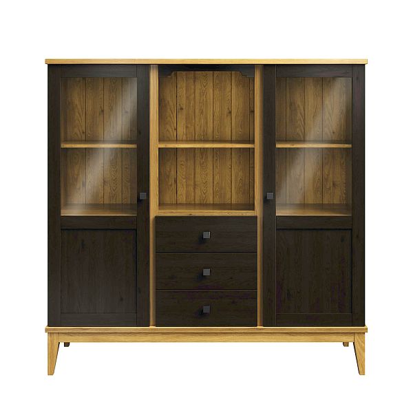 Фото шкаф для посуды из массива сосны в гостиную в стиле кантри коллекция «Бон Вояж» цвет антик 24-колониал, дерево размеры 1514х1489х401 в интернет-магазине СиВер