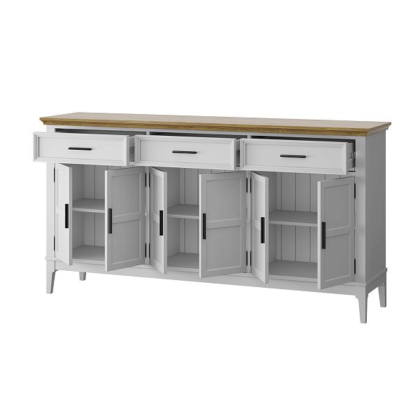 Фото тумба «Квадро-С» 063Ф, цвет белый лак, белый лак-антик 24, серый 7042/антик 24, размер 1801x948x420 из массива сосны в интернет-магазине СиВер