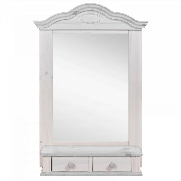 Фото Полка-зеркало белорусского производства ММЦ с доставкой по России недорого по доступной цене коллекция Синди 70x100x18 см с двумя ящиками (антик, белый воск, колониал, серый) из массива сосны для спальни 