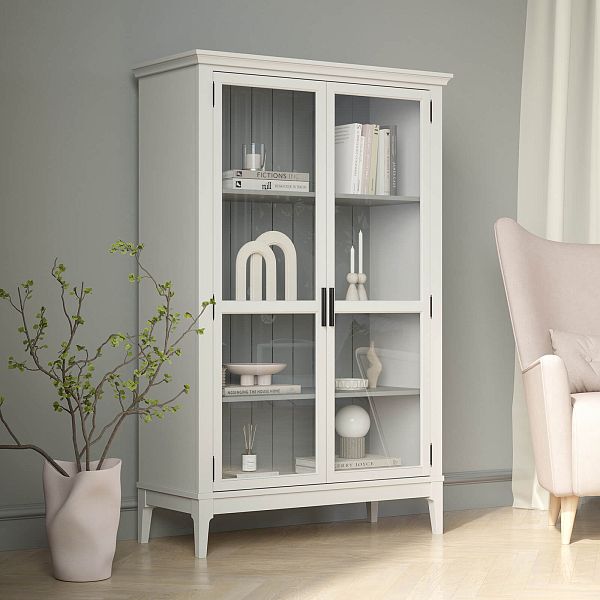 Фото шкаф для посуды из массива сосны в гостиную в стиле кантри коллекция «Квадро-С» цвет белый лак-серый 7042, белый лак-антик 24, серый 7042-антик 24, дерево размеры 999х1553х420 в интернет-магазине СиВер