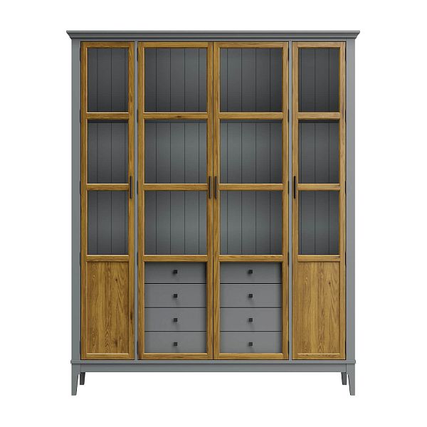 Фото Шкаф для книг «Квадро-С» 422С/04 из массива сосны в гостиную в стиле кантри коллекция «Квадро-С» цвет белый лак, белый лак-антик 24, серый 7042-антик 24, дерево размеры 1643х2047х421 в интернет-магазине СиВер