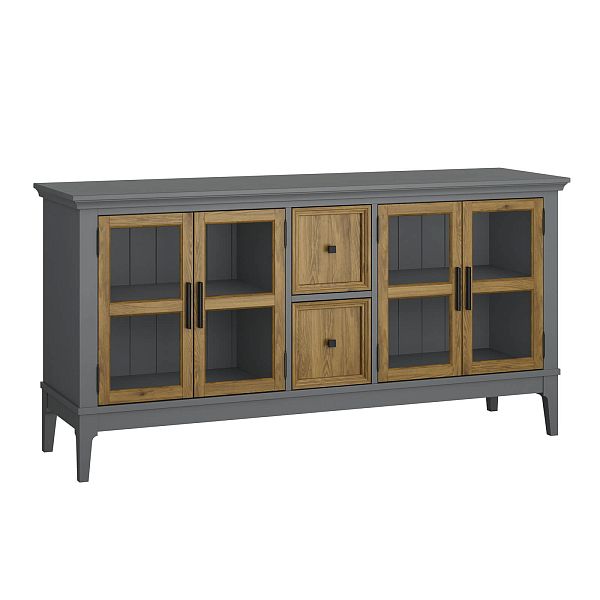 Фото каталог тумба ТВ в гостиную или в спальню из массива сосны "Квадро-С" 42 цвет белый лак, белый лак-антик 24, серый 7042-антик 24, светлый, размеры 1512х765х420 в классическом стиле в интернет-магазине СиВер