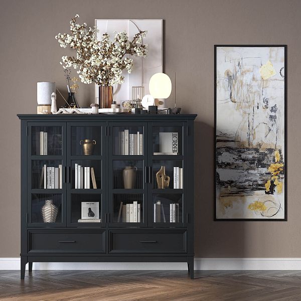 Фото шкаф для посуды из массива сосны в гостиную в стиле кантри коллекция «Квадро-С» цвет белый лак, белый лак-антик 24, серый 7042-антик 24, дерево размеры 1384x1272x420 в интернет-магазине СиВер