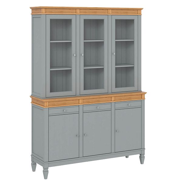 Фото стеллаж из массива сосны в гостиную в стиле кантри коллекция Ольса цвет белый лак, белый лак/антик 24, серый 7042, серый 7042/антик 24, дерево, размеры 157х219х46,5 в интернет-магазине СиВер - успейте купить по скидке