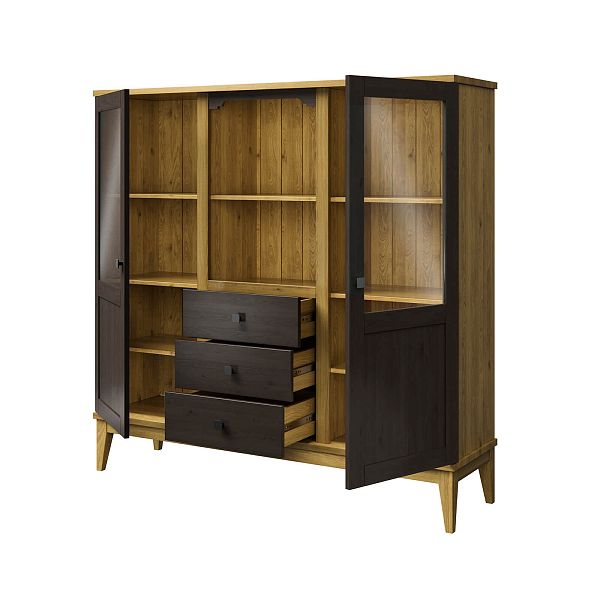 Фото шкаф для посуды из массива сосны в гостиную в стиле кантри коллекция «Бон Вояж» цвет антик 24-колониал, дерево размеры 1514х1489х401 в интернет-магазине СиВер