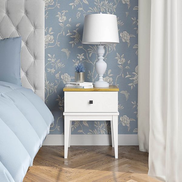 Фото прикроватная тумба в спальню из массива сосны "Бон Вояж" 01, 511x641x401, с одним ящиком, белый лак/антик 24 в стиле кантри в интернет-магазине СиВер