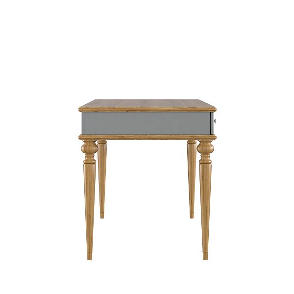 Изображение рабочий белый, серый стол письменный в детскую или кабинет в стиле лофт или скандинавском стиле классика коллекции "Рандеву" 03 (белый лак/антик 24, серый 7042/антик 24) из массива сосны, 136,5х77,7х70 для ребенка или подростка