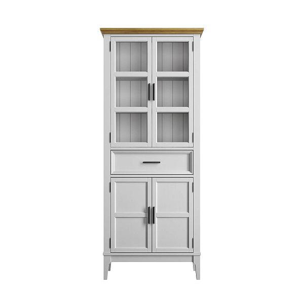 Фото Шкаф для посуды «Квадро-С» 221-185 из массива сосны. Цвет белый лак, белый лак-антик 24, серый 7042-антик 24, идеально для стиля сканди, минимал, лофт. С доставкой по России. Материал - массив сосны, размер - 757х1846х420 мм. в интернет-магазине СиВер