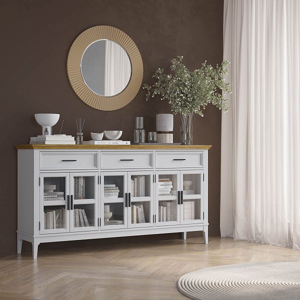 Фото тумба «Квадро-С» 063С, цвет белый лак, белый лак-антик 24, серый 7042/антик 24, размер 1801x948x420 из массива сосны в интернет-магазине СиВер