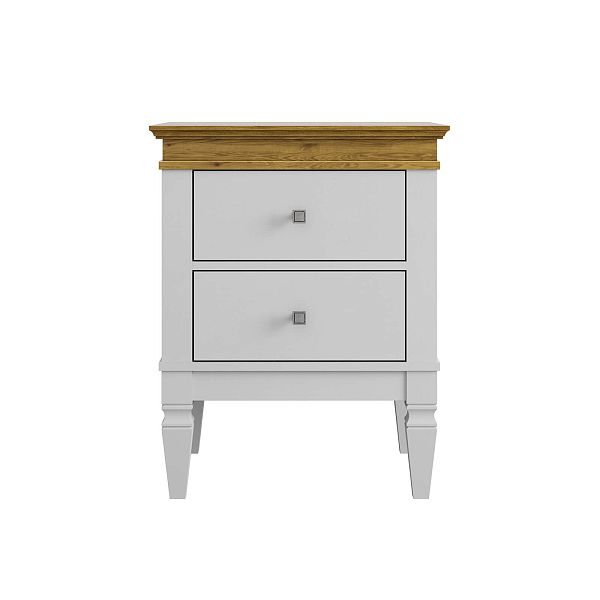 Фото прикроватная тумба в спальню из массива сосны "Ольса- С" 02, 538x676x415 мм., с двумя ящиками, из массива сосны в стиле кантри в интернет-магазине СиВер