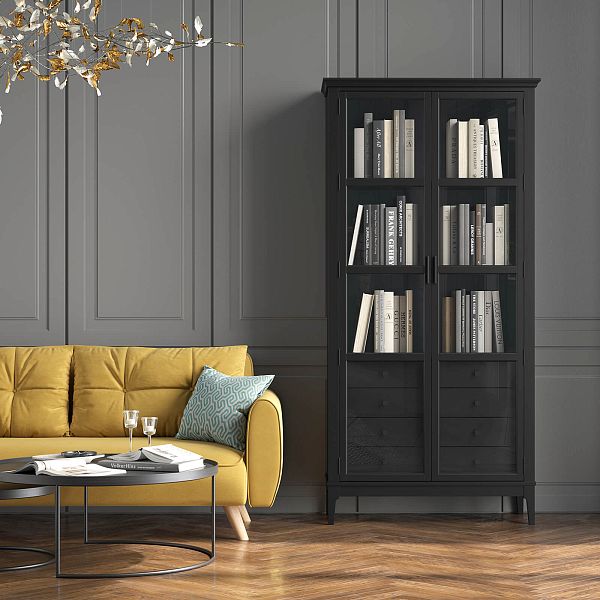 Фото Шкаф для книг «Квадро-С» 220/04 из массива сосны в гостиную в стиле кантри коллекция «Квадро-С» цвет белый лак, белый лак-антик 24, серый 7042-антик 24, блэк 9, дерево размеры 995х2047х421 в интернет-магазине СиВер