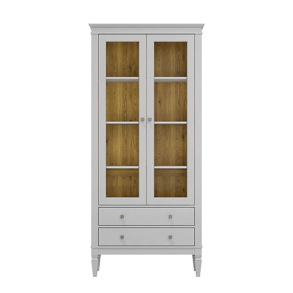 Фото Шкаф для посуды "Ольса-С" 202 из массива сосны в гостиную в стиле кантри коллекция "Ольса-С" цвет белый лак, серый 7042/антик 24, дерево, размеры 927х2029х356 мм. в интернет-магазине СиВер