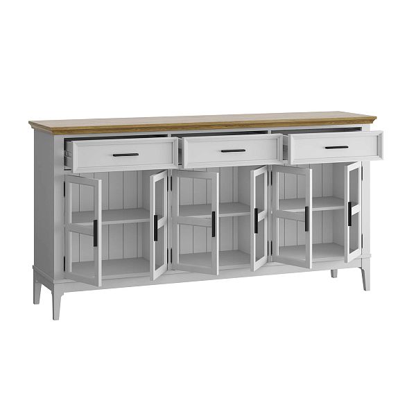 Фото тумба «Квадро-С» 063С, цвет белый лак, белый лак-антик 24, серый 7042/антик 24, размер 1801x948x420 из массива сосны в интернет-магазине СиВер