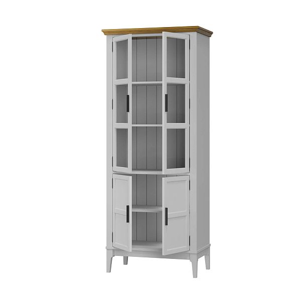 Фото Шкаф для посуды «Квадро-С» 22GT-185 из массива сосны. Цвет белый лак, белый лак-антик 24, серый 7042-антик 24, идеально для стиля сканди, минимал, лофт. С доставкой по России. Материал - массив сосны, размер - 757х1846х420 мм. в интернет-магазине СиВер