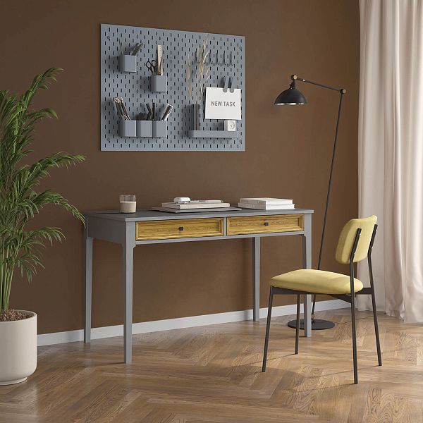 Изображение рабочий стол письменный в детскую или кабинет в стиле лофт или скандинавском стиле классика коллекции "Квадро-С" 02 размеры 1234х760х590 мм (цвет белый лак, белый лак/антик 24, серый 7042, серый 7042/антик 24) для ребенка или подростка