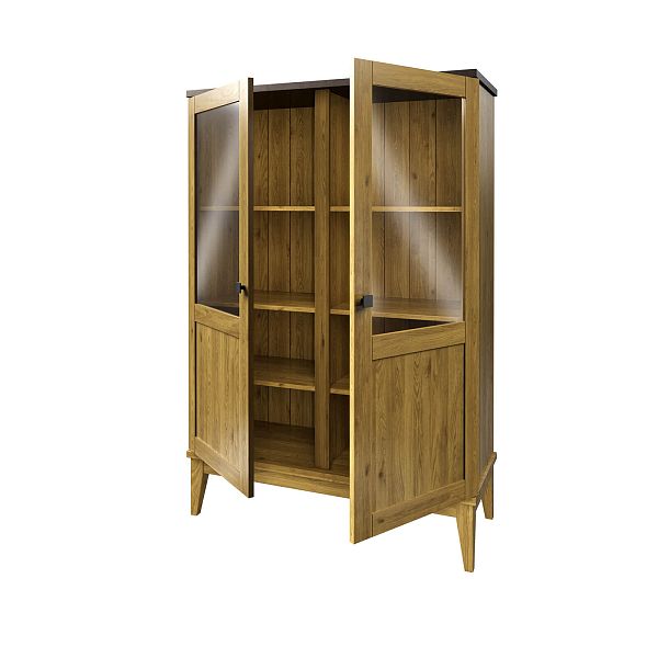 Фото шкаф для посуды из массива сосны в гостиную в стиле кантри коллекция «Бон Вояж» цвет антик 24-колониал, дерево размеры 1007х1489х401 в интернет-магазине СиВер