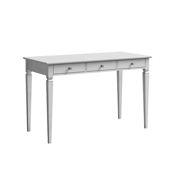 Изображение рабочий стол письменный в детскую или кабинет в стиле лофт или скандинавском стиле классика коллекции "Ольса-С" 003, размеры 121х76х59 см (цвет белый лак, белый лак/антик 24, серый 7042/антик 24) для ребенка или подростка