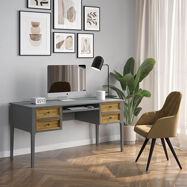 Изображение рабочий стол письменный в детскую или кабинет в стиле лофт или скандинавском стиле классика коллекции "Квадро-С" 04 размеры 1508х760х660 мм (цвет белый лак, белый лак/антик 24, серый 7042, серый 7042/антик 24) для ребенка или подростка