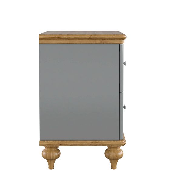 Изображения интерьерное фото прикроватная тумба в стиле неоклассика, лаконичный универсальный дизайн, тумба прикроватная "Рандеву" 02 493x635x405 (белый лак/антик 24, серый 7042/антик 24) из массива сосны в спальню или детскую