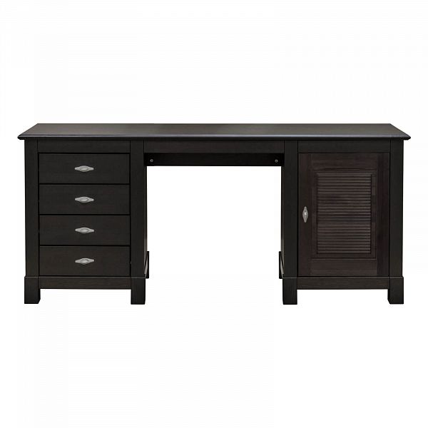 Фото стол письменный из массива сосны Рауна 14 размеры 165х76х60 см цвет колониал темный почти черный дерево 2-тумбовый в стиле кантри купить в интернет-магазине СиВер