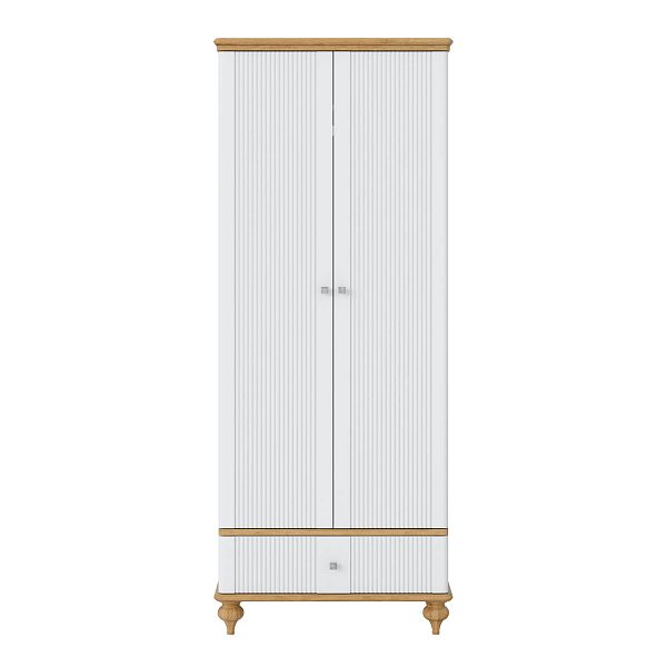 Фото белорусский белый шкаф в детскую в стиле кантри в спальню или детскую коллекции «Рандеву» размеры 804х2005х480 (цвет «белый лак/антик 24», «серый 7042/антик 24») из массива сосны - лаконичный универсальный дизайн