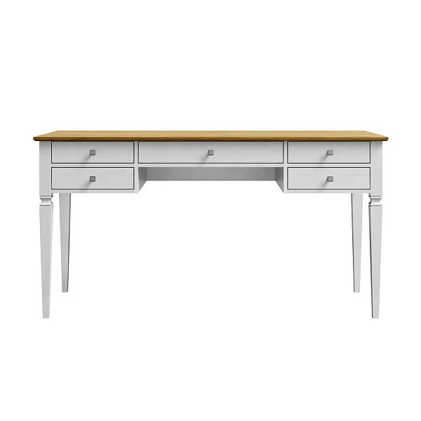 Изображение рабочий стол письменный в детскую или кабинет в стиле лофт или скандинавском стиле классика коллекции "Ольса-С" 005, размеры 147х76х59 см. (цвет белый лак, белый лак/антик 24, серый 7042/антик 24) для ребенка или подростка