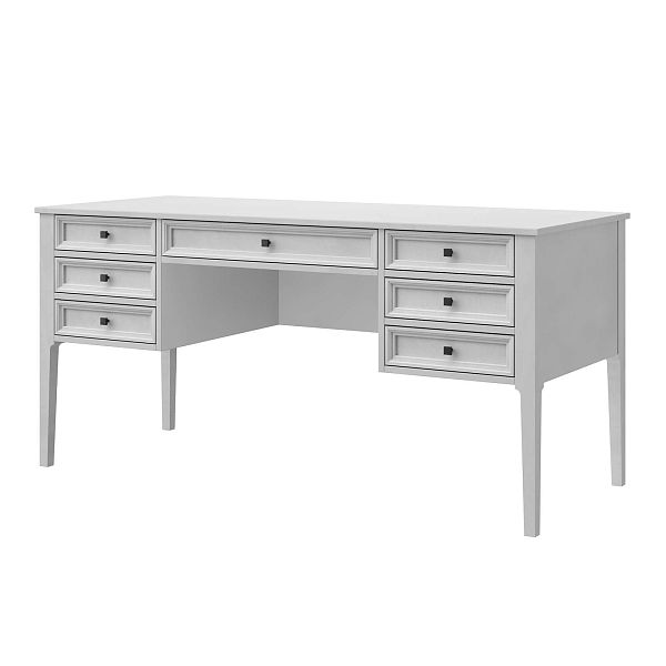 Изображение рабочий стол письменный в детскую или кабинет в стиле лофт или скандинавском стиле классика коллекции "Квадро-С" 07 размеры 1582х760х660 мм (цвет белый лак, белый лак/антик 24, серый 7042/антик 24) для ребенка или подростка