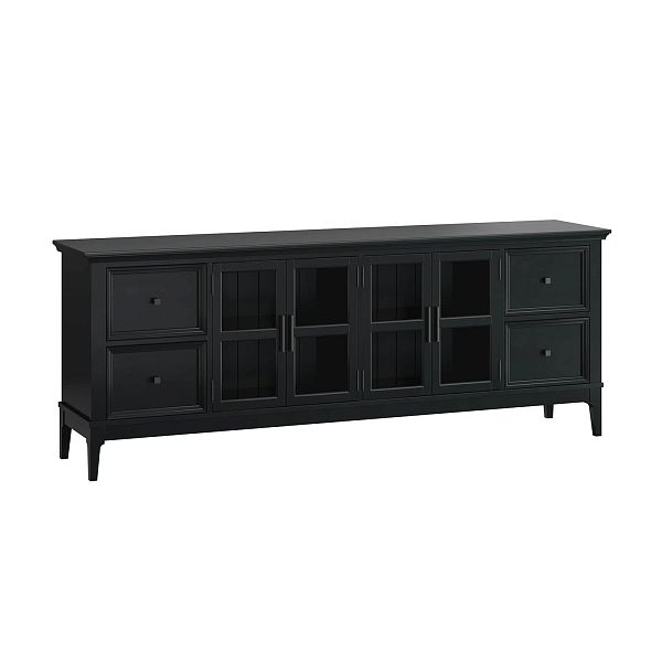 Фото каталог тумба ТВ в гостиную или в спальню из массива сосны "Квадро-С" 44 цвет белый лак, белый лак-антик 24, серый 7042-антик 24, светлый, размеры 1996х765х420 в классическом стиле в интернет-магазине СиВер