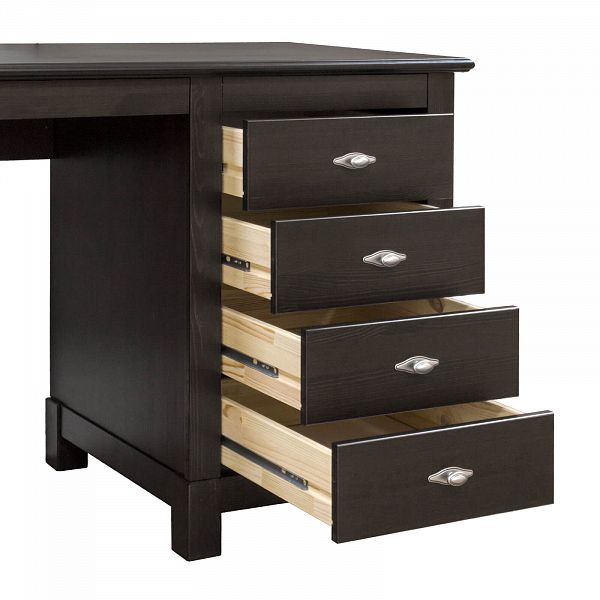 Фото купить письменный стол из массива сосны с 4 ящиками слева в стиле кантри коллекция Рауна 04 1-тумбовый цвет колониал темный дерево размеры 120х76х60 в интернет-магазине СиВер