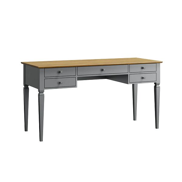 Изображение рабочий стол письменный в детскую или кабинет в стиле лофт или скандинавском стиле классика коллекции "Ольса-С" 005, размеры 147х76х59 см. (цвет белый лак, белый лак/антик 24, серый 7042/антик 24) для ребенка или подростка
