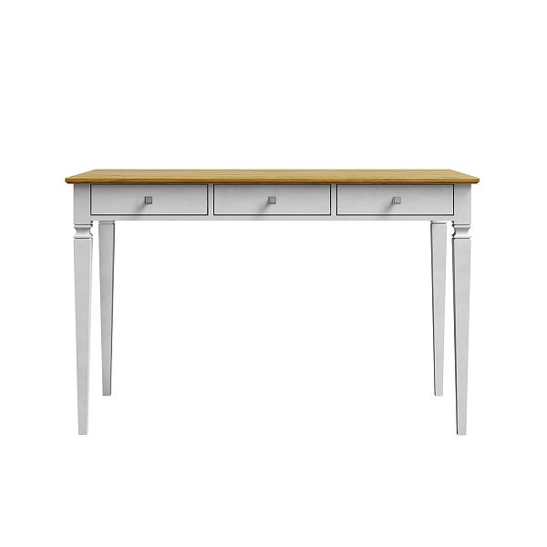 Изображение рабочий стол письменный в детскую или кабинет в стиле лофт или скандинавском стиле классика коллекции "Ольса-С" 003, размеры 121х76х59 см (цвет белый лак, белый лак/антик 24, серый 7042/антик 24) для ребенка или подростка