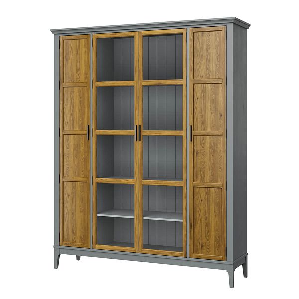 Фото Шкаф для книг «Квадро-С» 422Ф из массива сосны в гостиную в стиле кантри коллекция «Квадро-С» цвет белый лак, белый лак-антик 24, серый 7042-антик 24, дерево размеры 1643х2047х421 в интернет-магазине СиВер