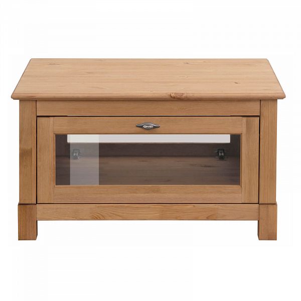 Фото столик кофейный на ножках из массива сосны с прозрачной дверцей в гостиную в стиле кантри коллекция Рауна цвет бейц масло светлый дерево размеры 90х50х67 купить в интернет-магазине СиВер