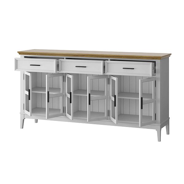 Фото тумба «Квадро-С» 063С, цвет белый лак, белый лак-антик 24, серый 7042/антик 24, размер 1801x948x420 из массива сосны в интернет-магазине СиВер