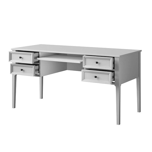 Изображение рабочий стол письменный в детскую или кабинет в стиле лофт или скандинавском стиле классика коллекции "Квадро-С" 04 размеры 1508х760х660 мм (цвет белый лак, белый лак/антик 24, серый 7042, серый 7042/антик 24) для ребенка или подростка
