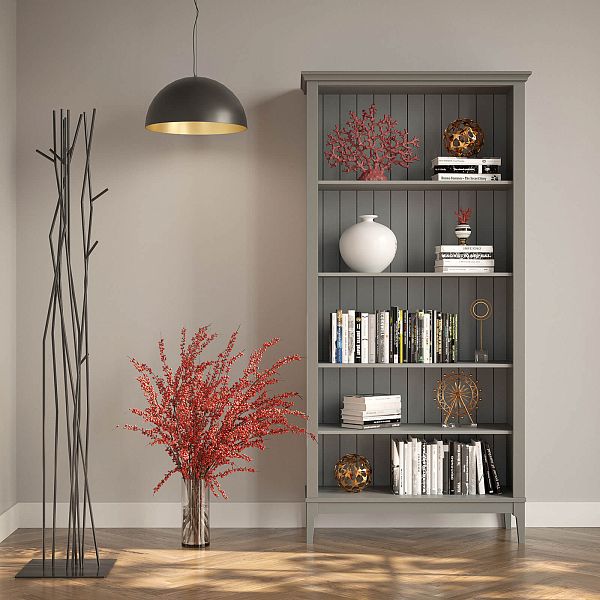 Фото Стеллаж «Квадро-С» 20-205 из массива сосны в гостиную в стиле кантри коллекция «Квадро-С» цвет белый лак, белый лак-антик 24, серый 7042-антик 24, дерево размеры 995х2047х421 в интернет-магазине СиВер