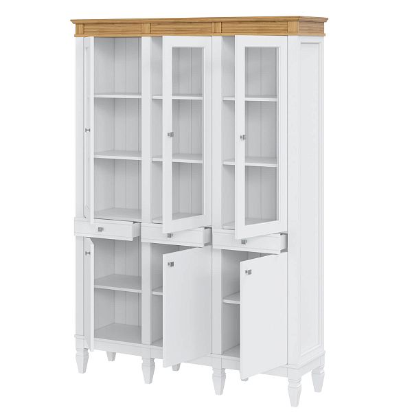 Фото пример широкий стеллаж с квадратными полками из массива сосны в гостиную в стиле лофт или скандинавский коллекция Ольса цвет белый лак, белый лак/антик 24, серый 7042, серый 7042/антик 24, светлый, дерево размеры 143х202х38 в интернет-магазине СиВер