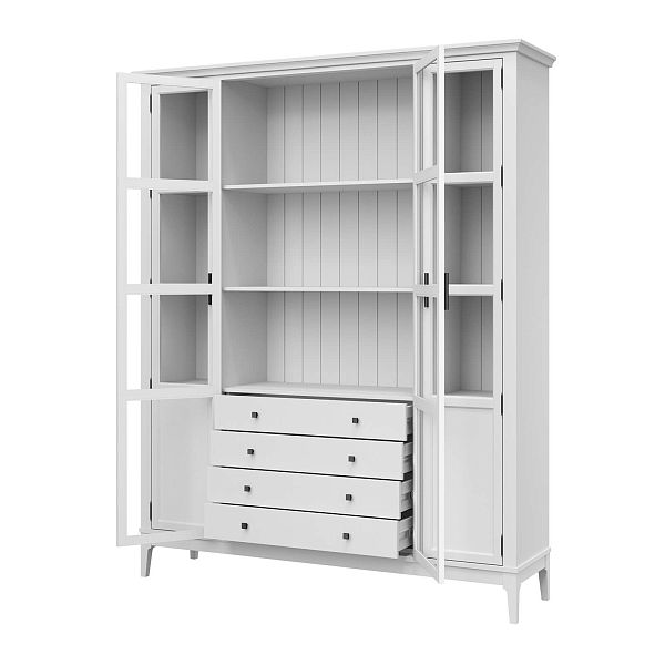 Фото Шкаф для книг «Квадро-С» 422С/04 из массива сосны в гостиную в стиле кантри коллекция «Квадро-С» цвет белый лак, белый лак-антик 24, серый 7042-антик 24, дерево размеры 1643х2047х421 в интернет-магазине СиВер