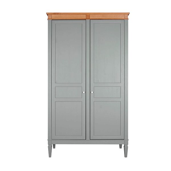 Изображение каталог шкаф для одежды на ножках в гостиную или в спальню из массива сосны "Ольса" 02 (серый 7042/антик 24) двуххдверный, размеры 1220x2129x600 в стиле кантри в интернет-магазине СиВер