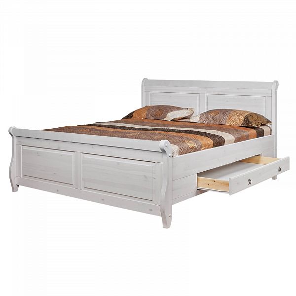 Изображение кровать скандинавский стиль классика коллекции Мальта М-160 с ящиками из массива сосны цвета антик, белый воск, колониал и серый