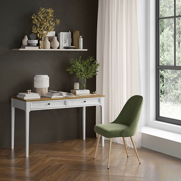 Изображение рабочий стол письменный в детскую или кабинет в стиле лофт или скандинавском стиле классика коллекции "Квадро-С" 02 размеры 1234х760х590 мм (цвет белый лак, белый лак/антик 24, серый 7042, серый 7042/антик 24) для ребенка или подростка